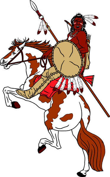 Brave on horse team mascot full color vinyl sports sticker. Personalize on line. Brave on Horse